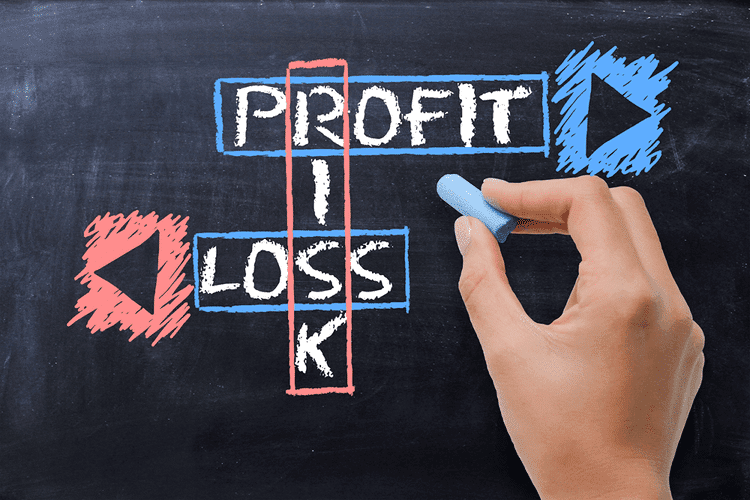 Chalkboard drawing showing profit, loss, and risk